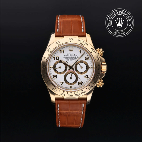Rolex Certified Pre-owned Daytona M16518-0002 front on black background