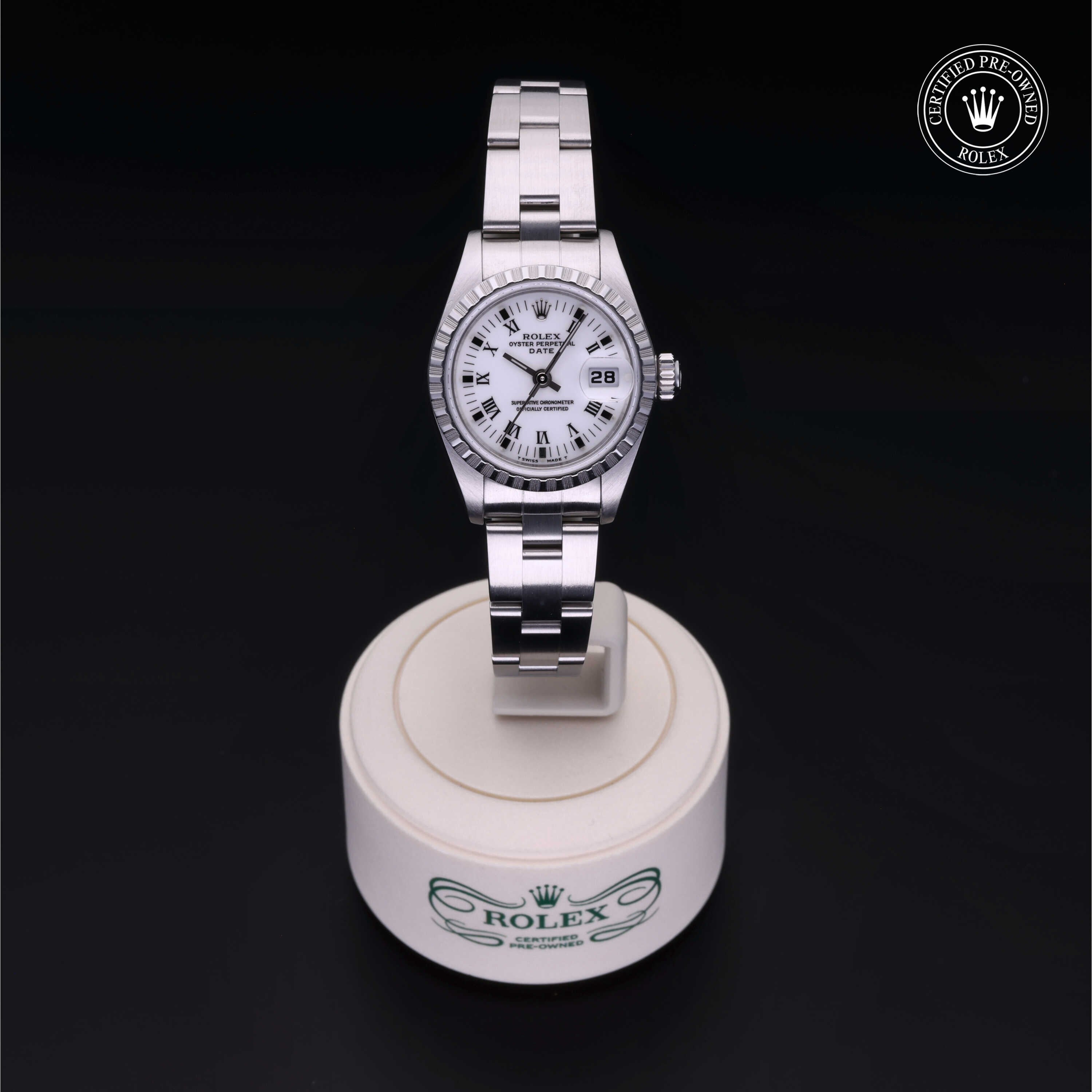 Rolex Certified Pre-owned Date M69240-0004 front on black background