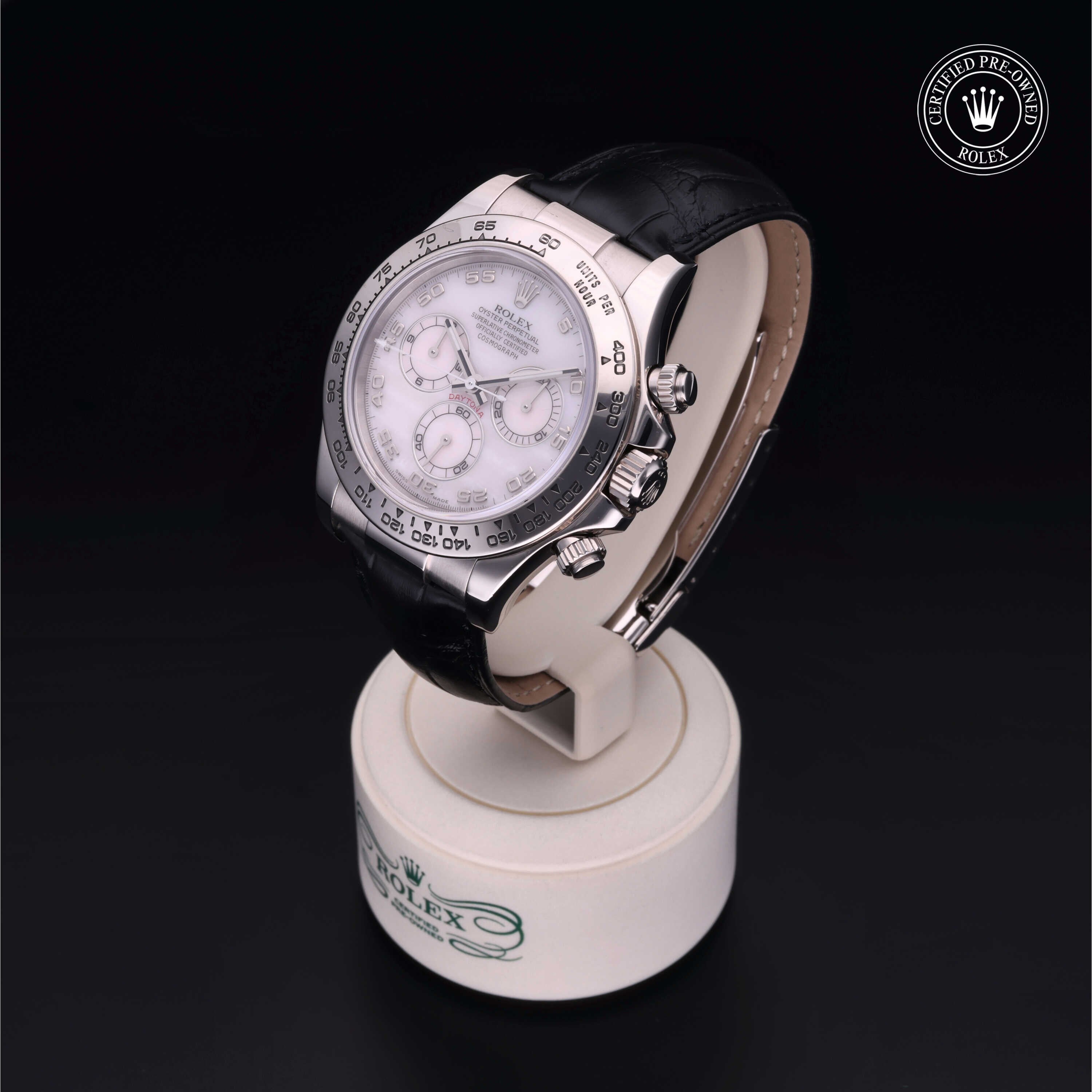 Rolex Certified Pre-owned Daytona M116519-0046 front on black background