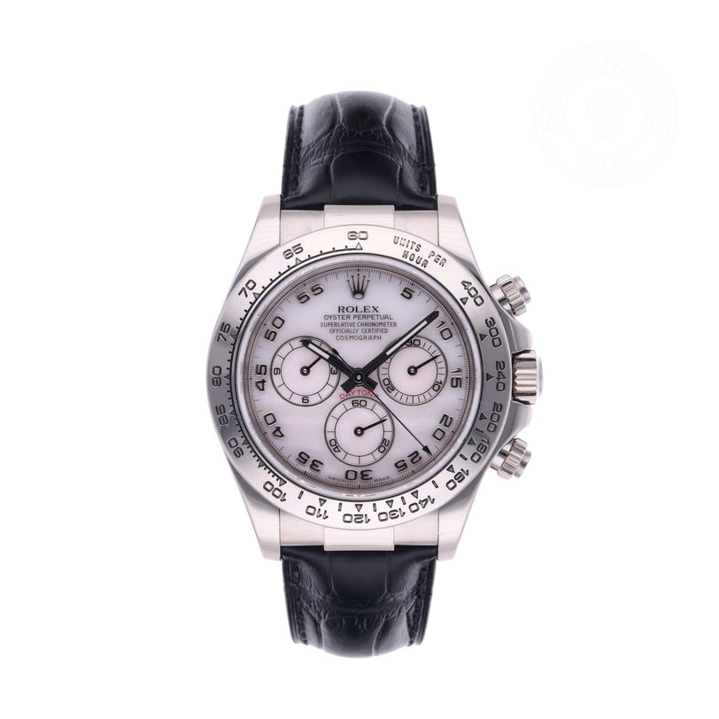 Rolex Certified Pre-owned Daytona M116519-0046 front on white background