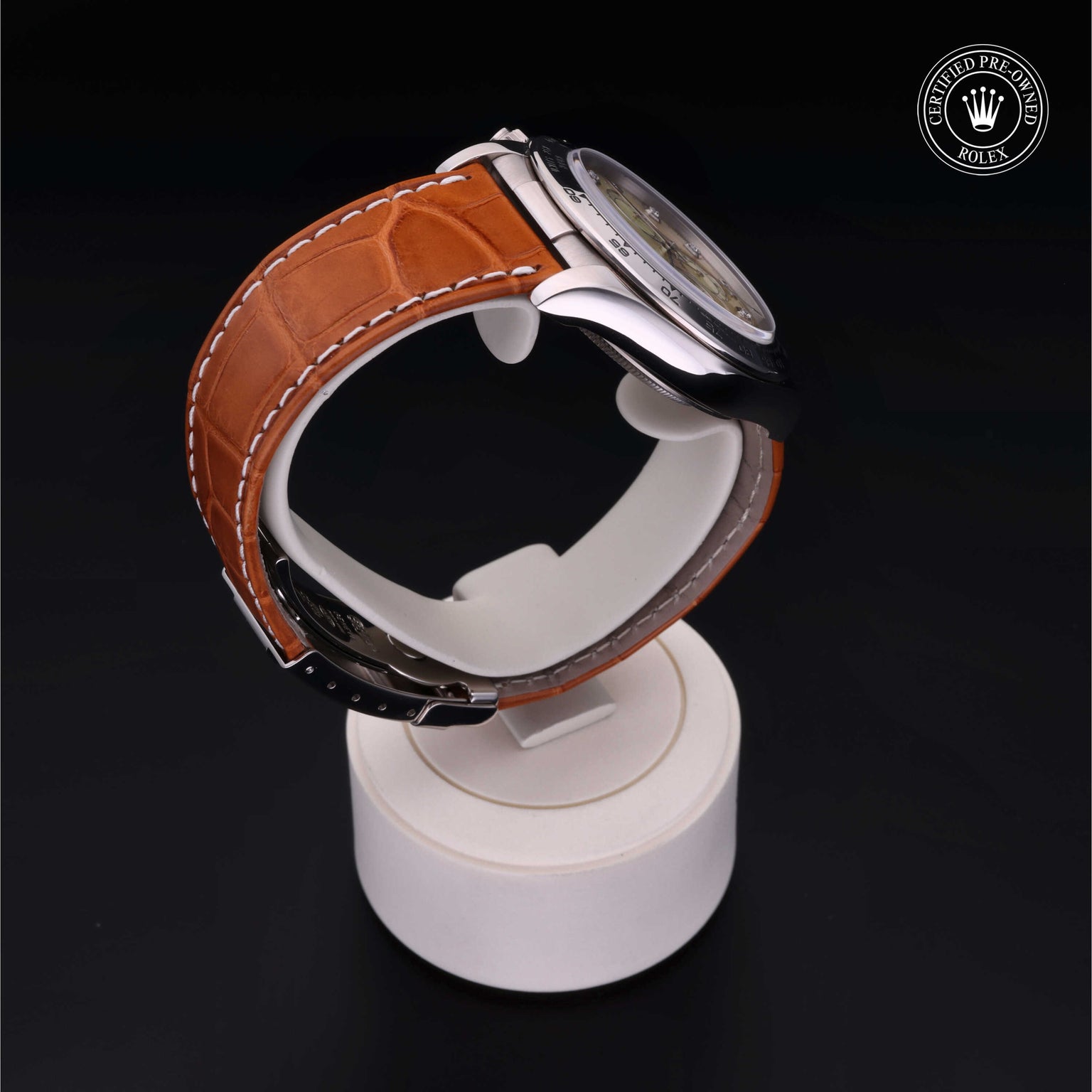 Rolex Certified Pre-owned Daytona M16519-0006 front on black background