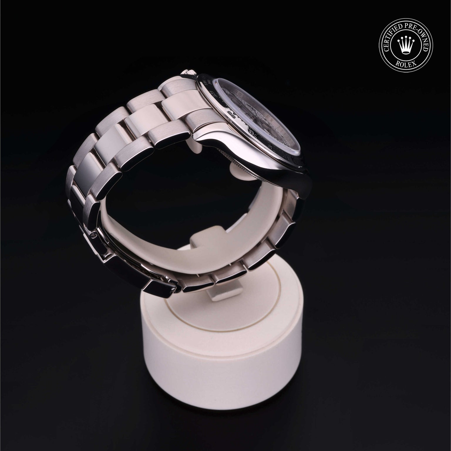 Rolex Certified Pre-owned Daytona M116509-0025 front on black background