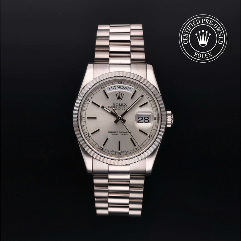 Rolex Certified Pre-owned Day-date M118239-0086 front on black background