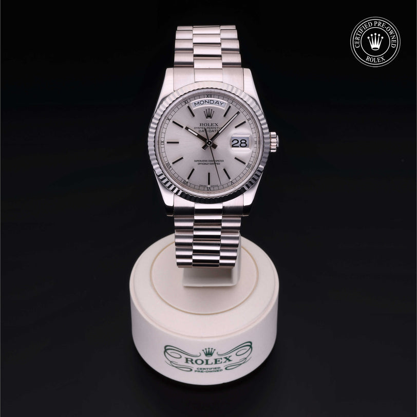 Rolex Certified Pre-owned Day-date M118239-0086 front on black background
