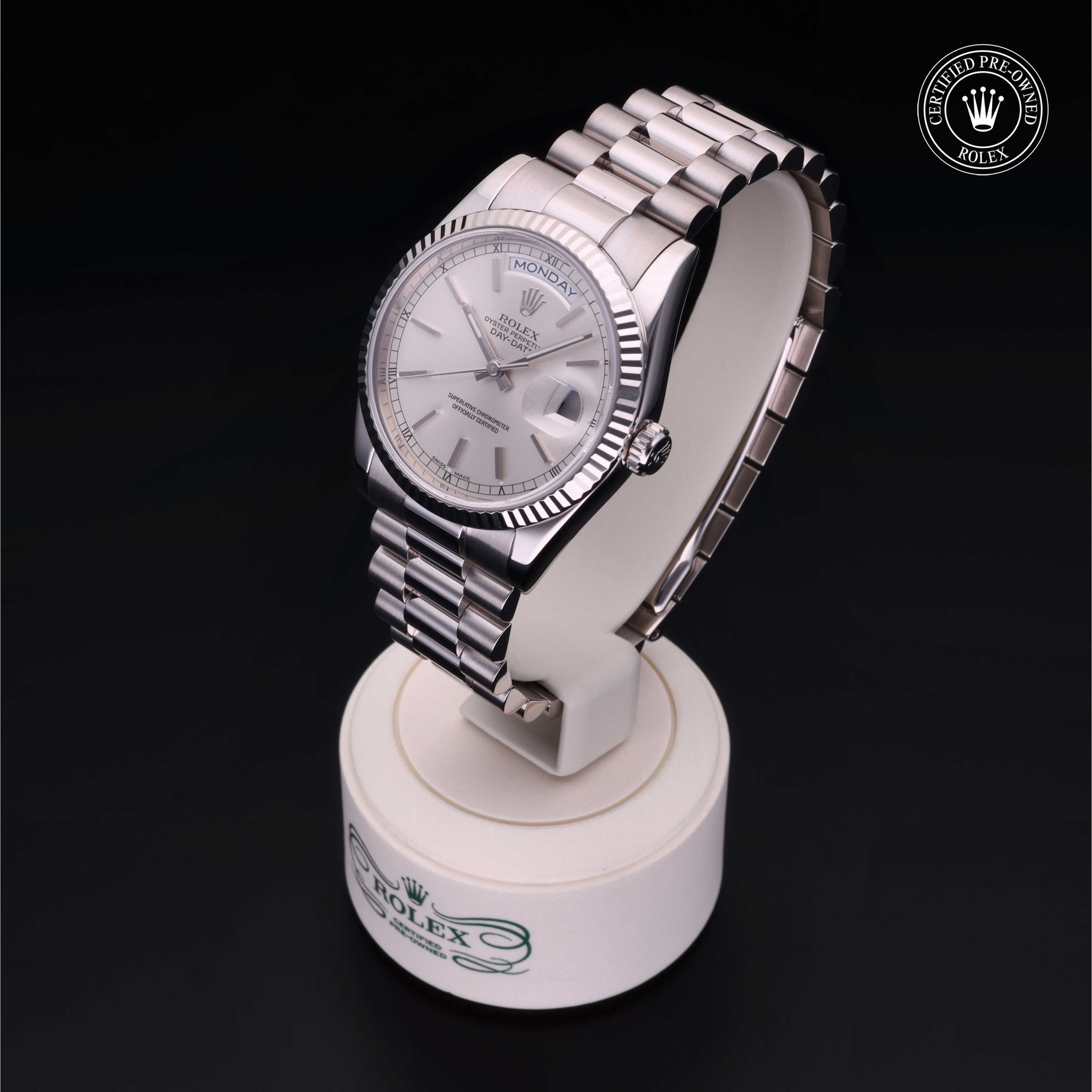 Rolex Certified Pre-owned Day-date M118239-0086 front on black background