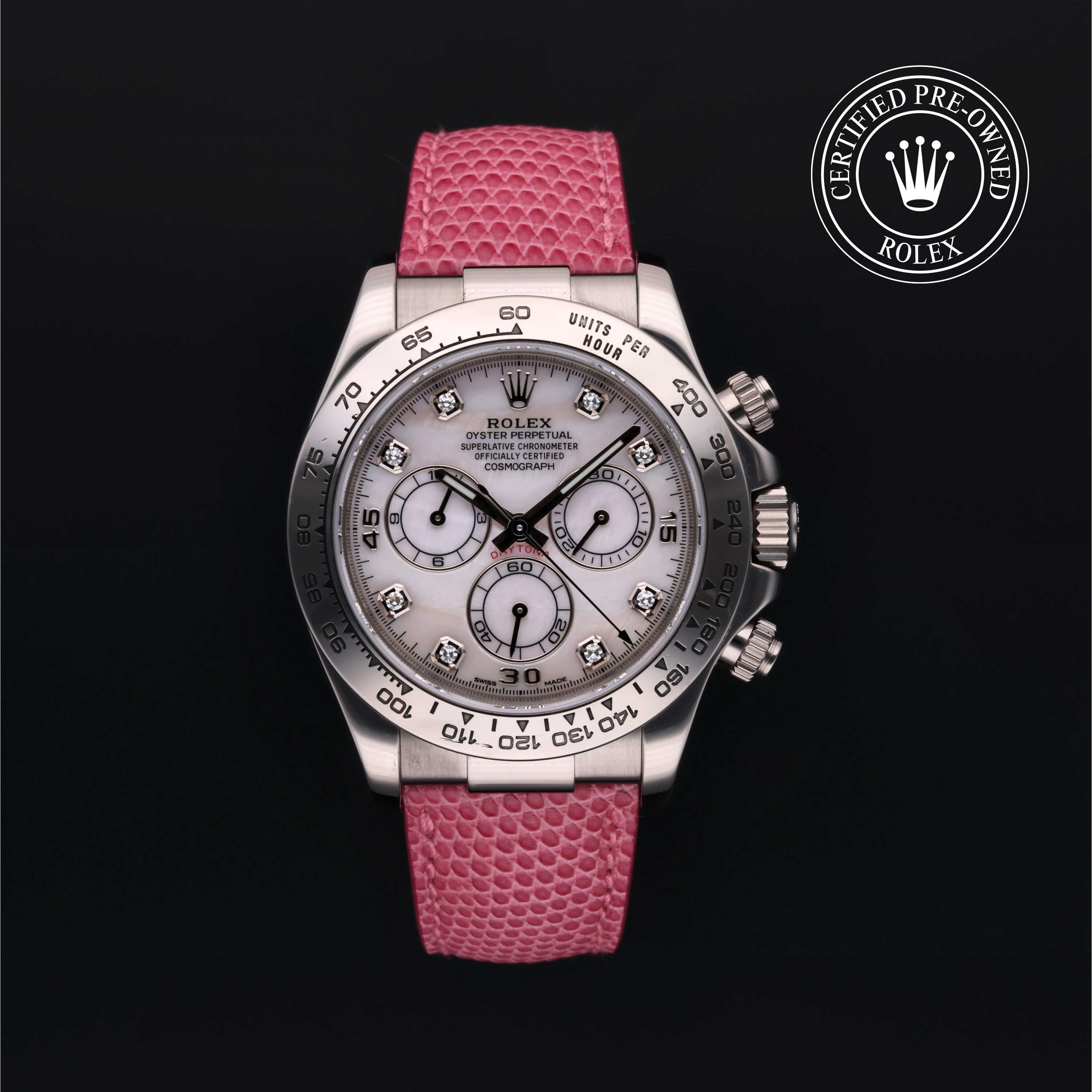 Rolex Certified Pre-owned Daytona M116519-0002 front on black background