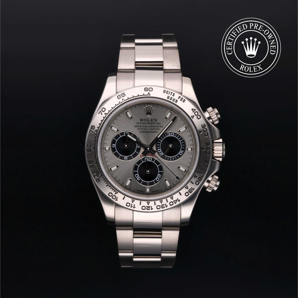 Rolex Certified Pre-owned Daytona M116509-0071 front on black background