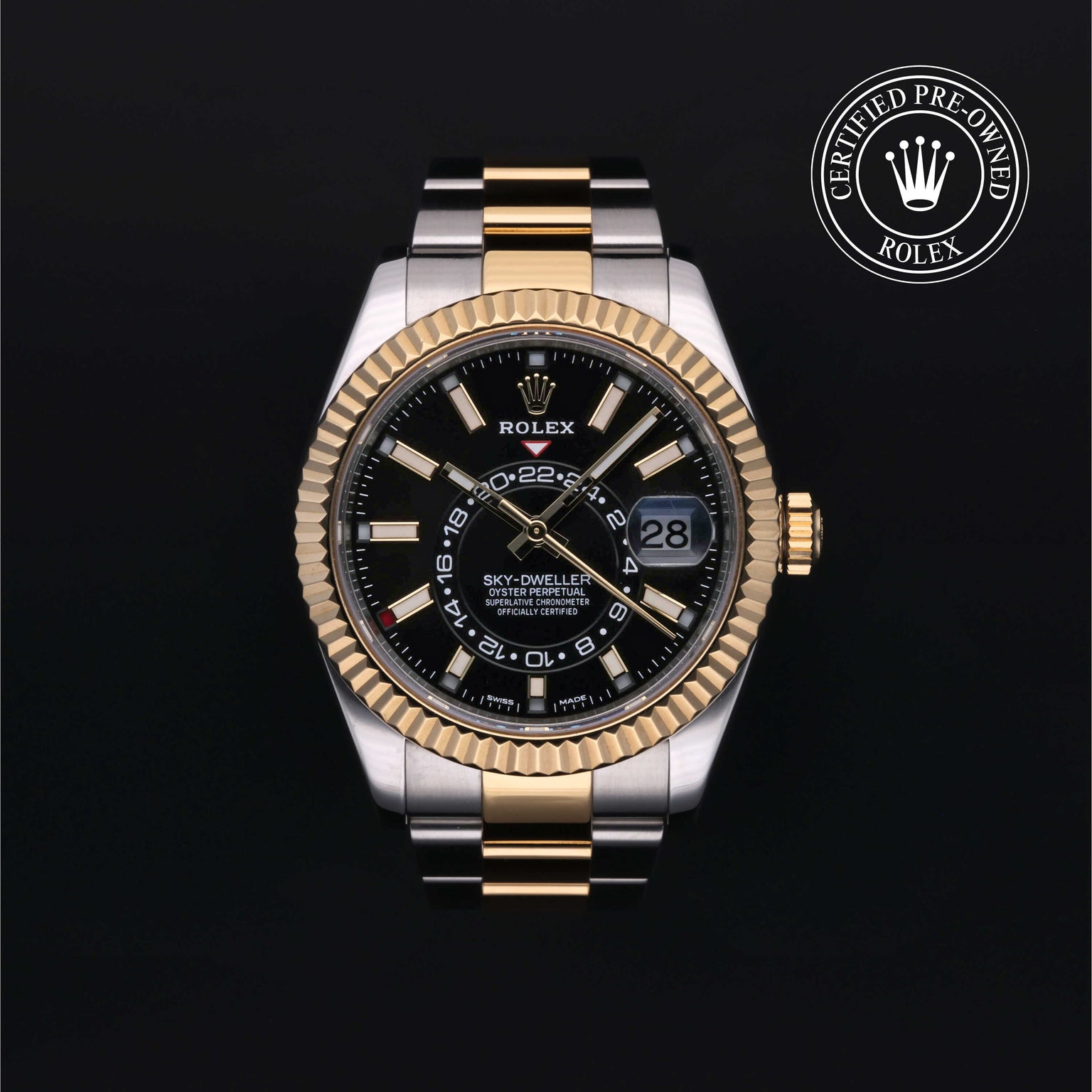 Rolex Certified Pre-owned Sky-Dweller M326933-0002 front on black background