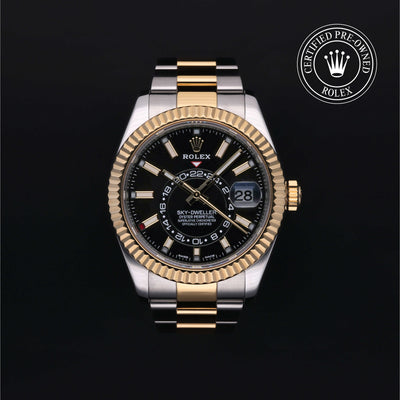 Rolex Certified Pre-owned Sky-Dweller M326933-0002 front on black background