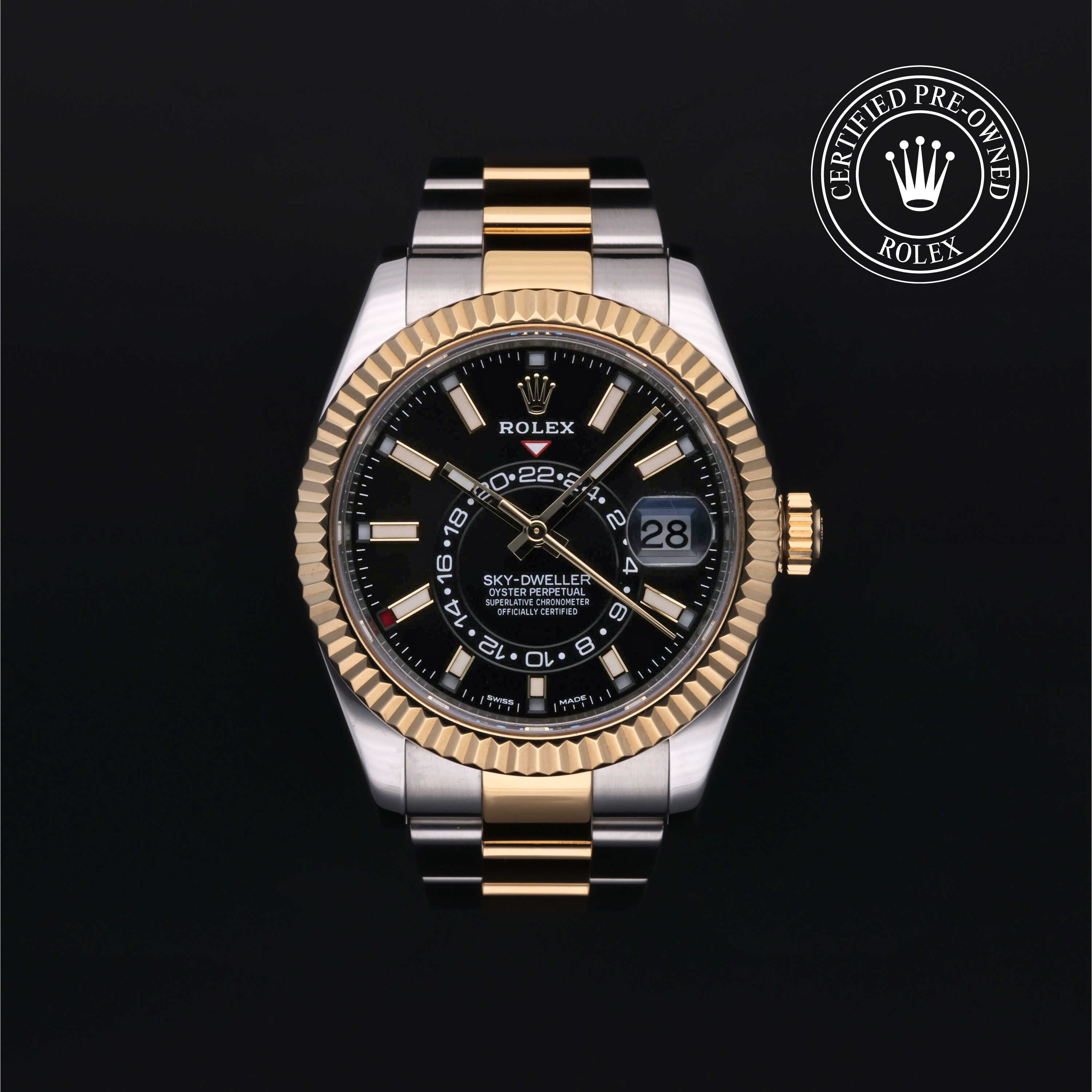 Rolex Certified Pre-owned Sky-Dweller M326933-0002 front on black background