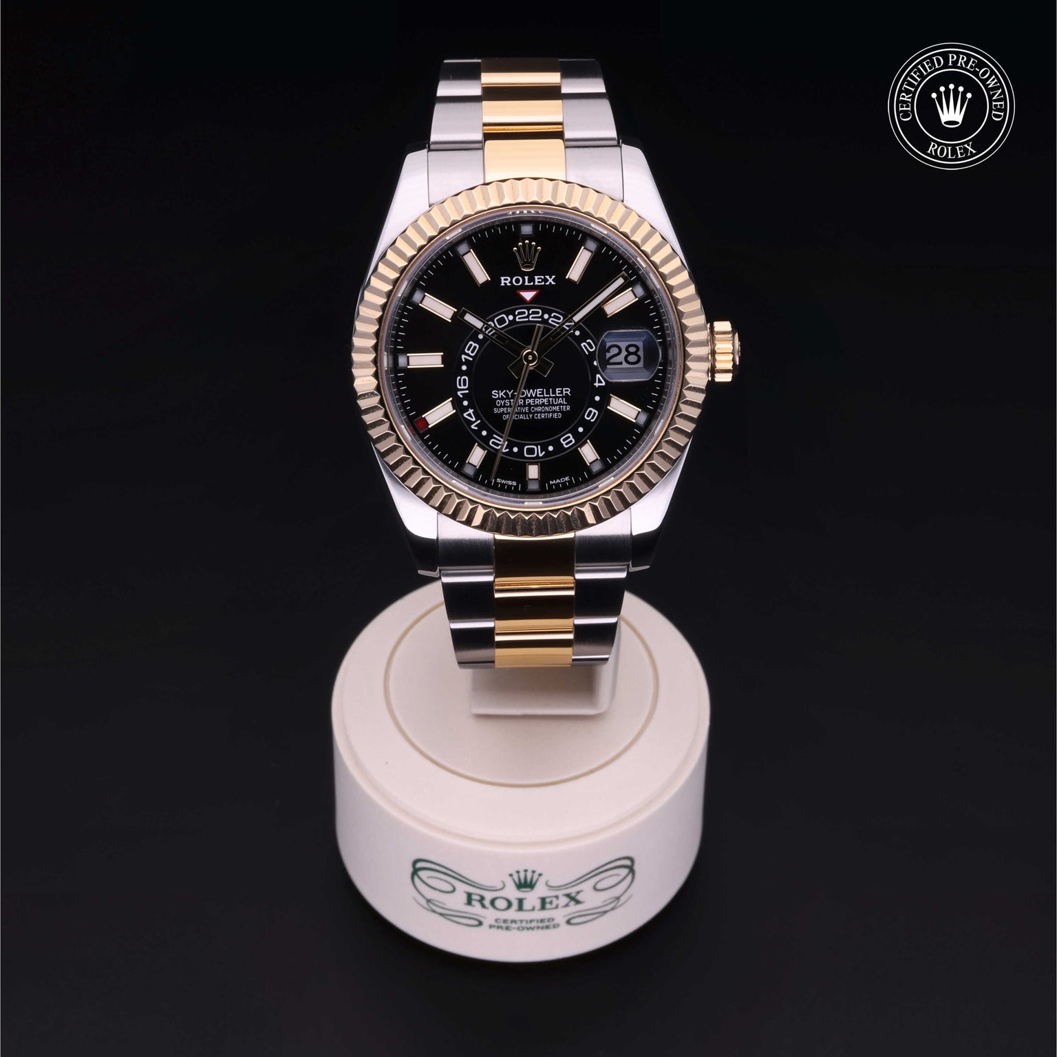 Rolex Certified Pre-owned Sky-Dweller M326933-0002 front on black background