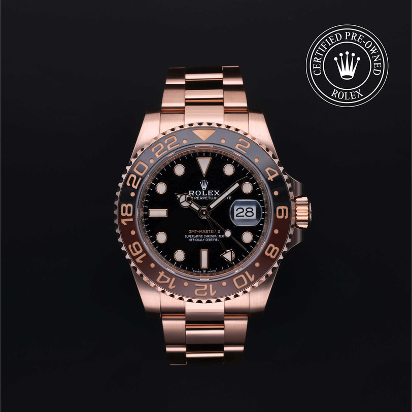Rolex Certified Pre-owned GMT II M126715CHNR-0001 front on black background