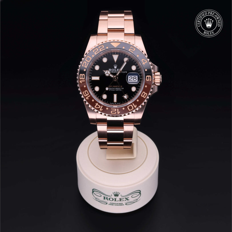Rolex Certified Pre-owned GMT II M126715CHNR-0001 front on black background