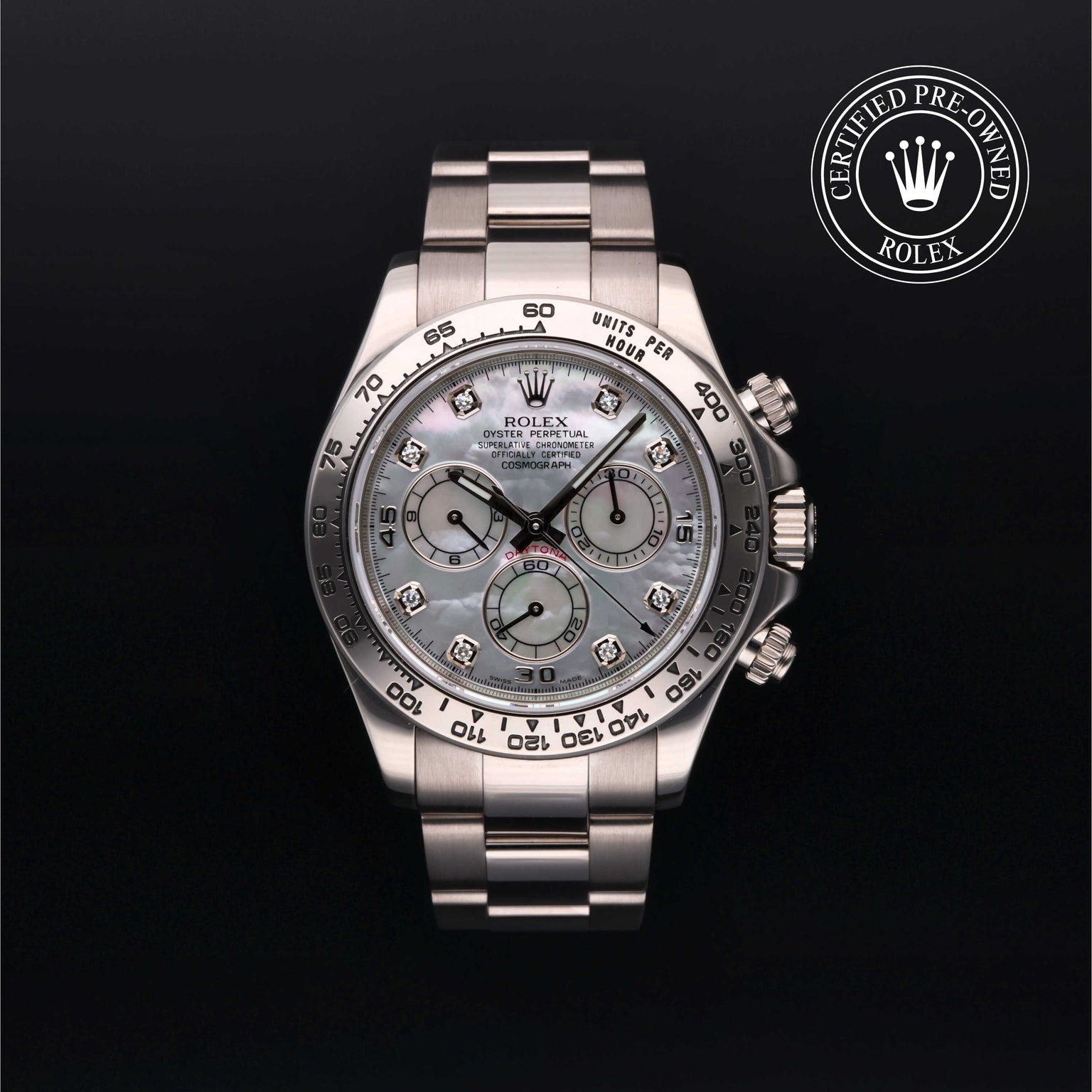 Rolex Certified Pre-owned Daytona M116509-0045 front on black background