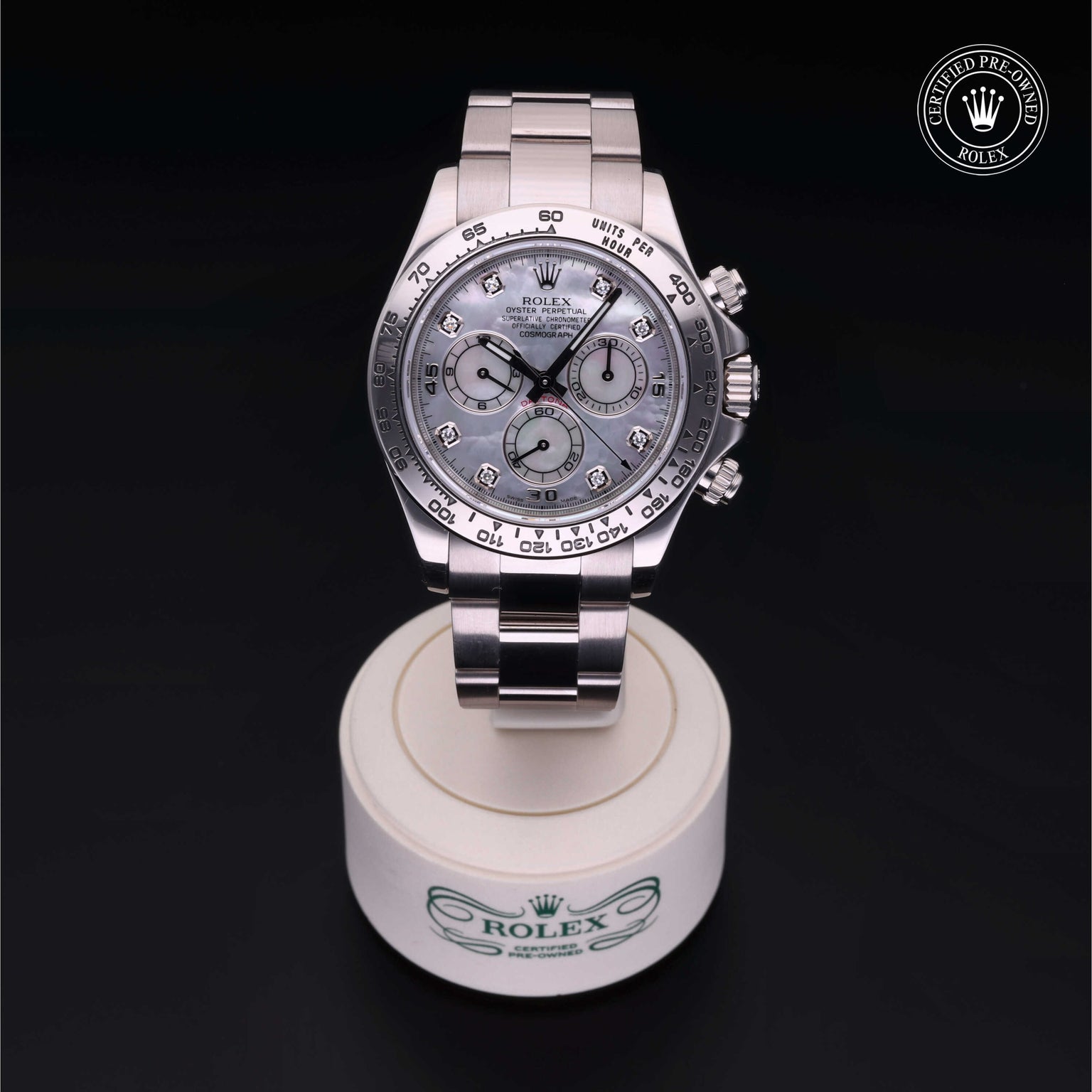 Rolex Certified Pre-owned Daytona M116509-0045 front on black background