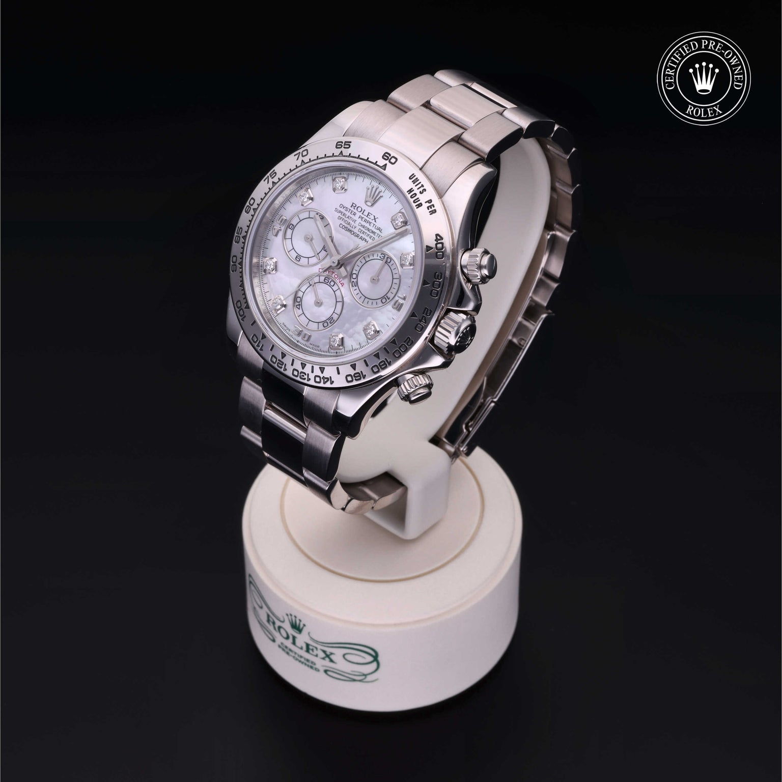 Rolex Certified Pre-owned Daytona M116509-0045 front on black background