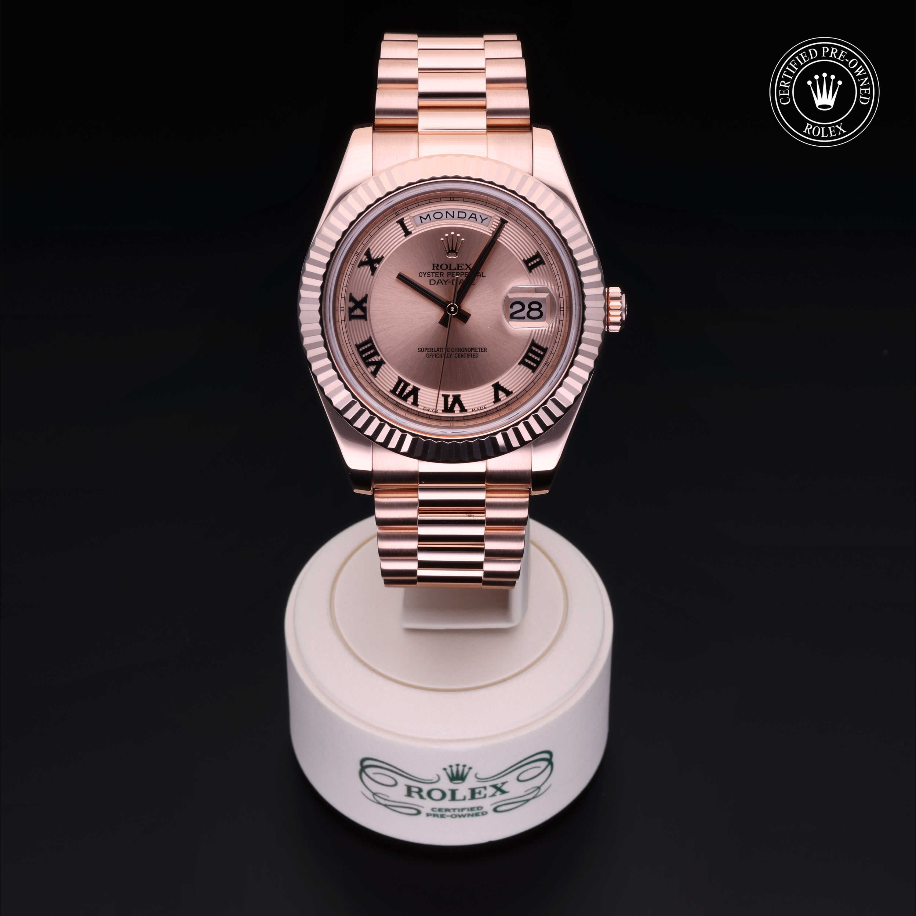 Rolex Certified Pre-owned Day-date Ii M218235-0001 front on black background