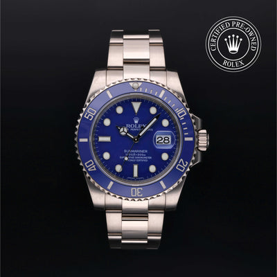 Rolex Certified Pre-owned Submariner Date M116619LB-0001 front on black background