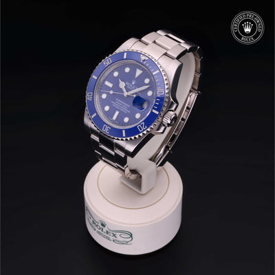 Rolex Certified Pre-owned Submariner Date M116619LB-0001 front on black background