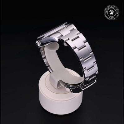 Rolex Certified Pre-owned Explorer M214270-0003 front on black background