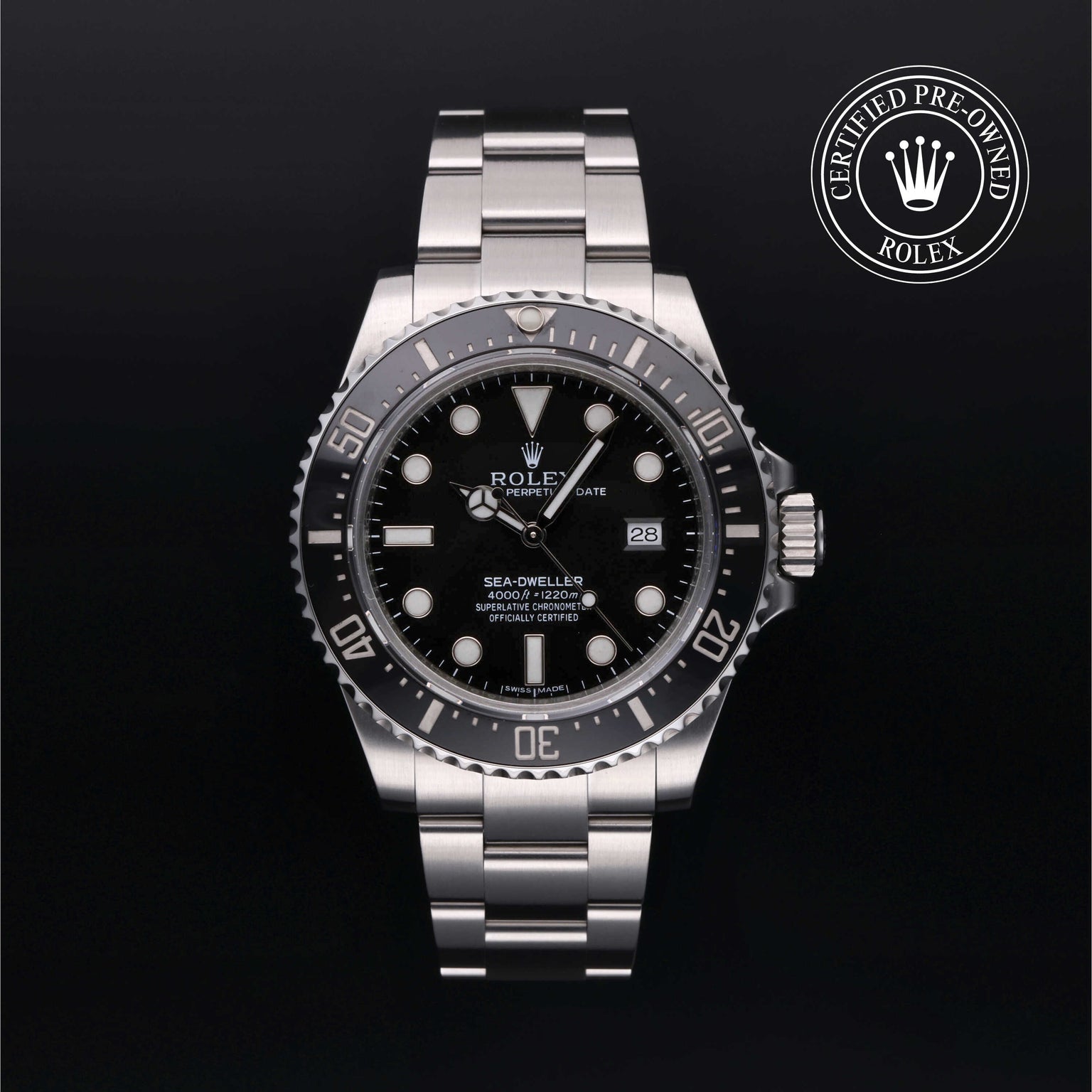 Rolex Certified Pre-owned Sea-Dweller M116600-0003 front on black background