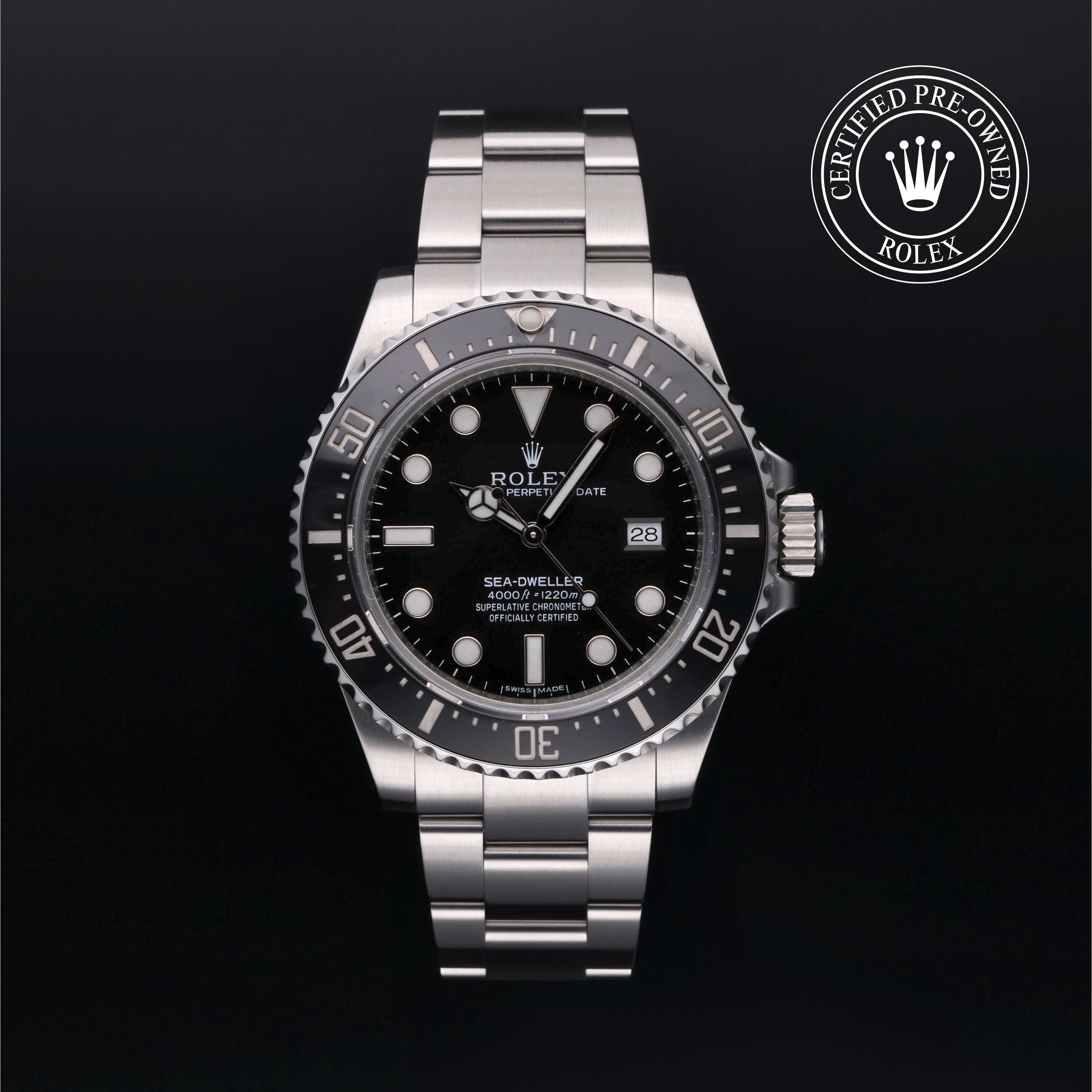 Rolex Certified Pre-owned Sea-Dweller M116600-0003 front on black background