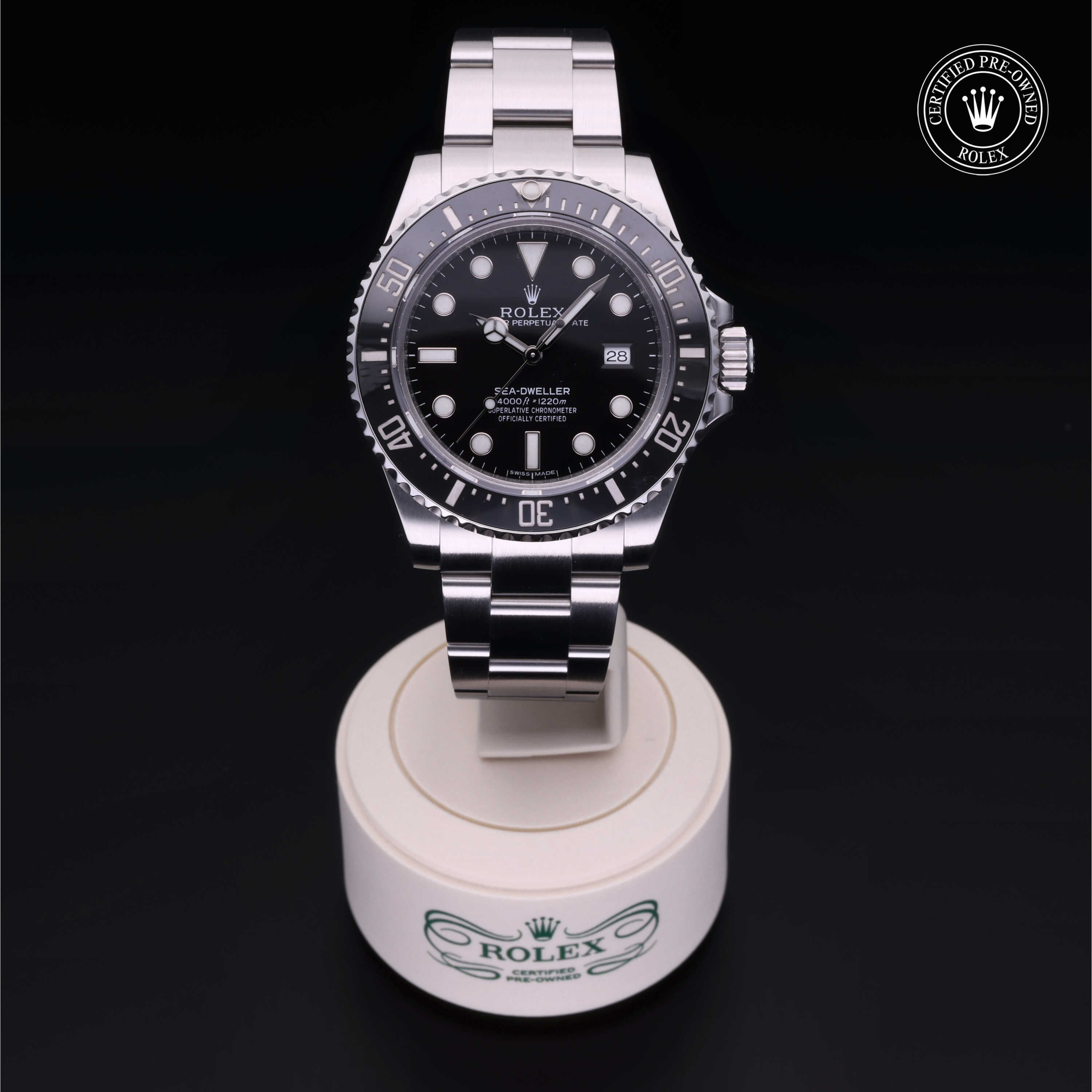 Rolex Certified Pre-owned Sea-Dweller M116600-0003 front on black background