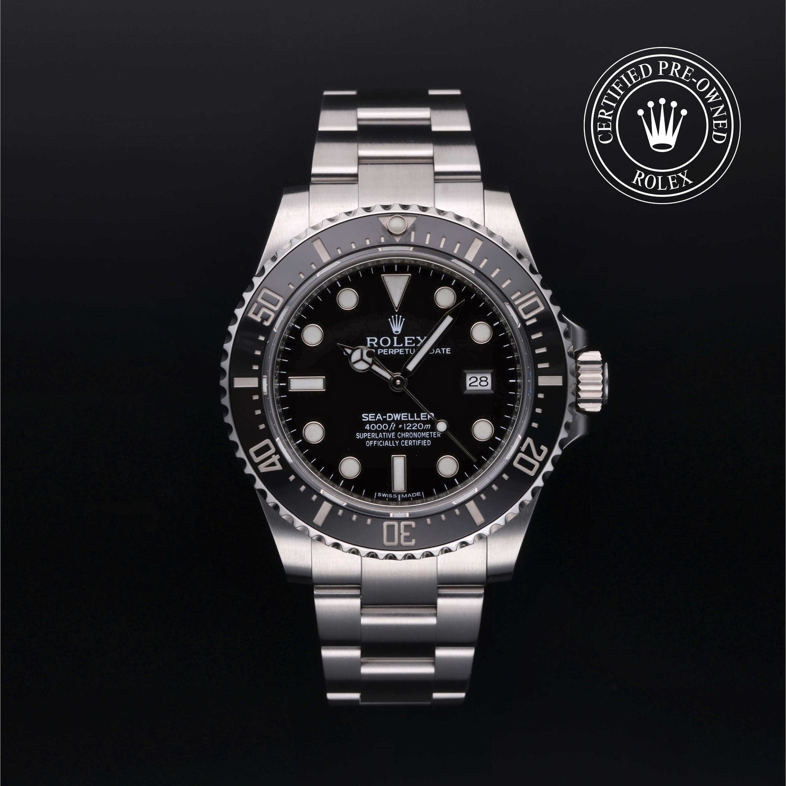 Rolex Certified Pre-owned Sea-Dweller M116600-0003 front on black background
