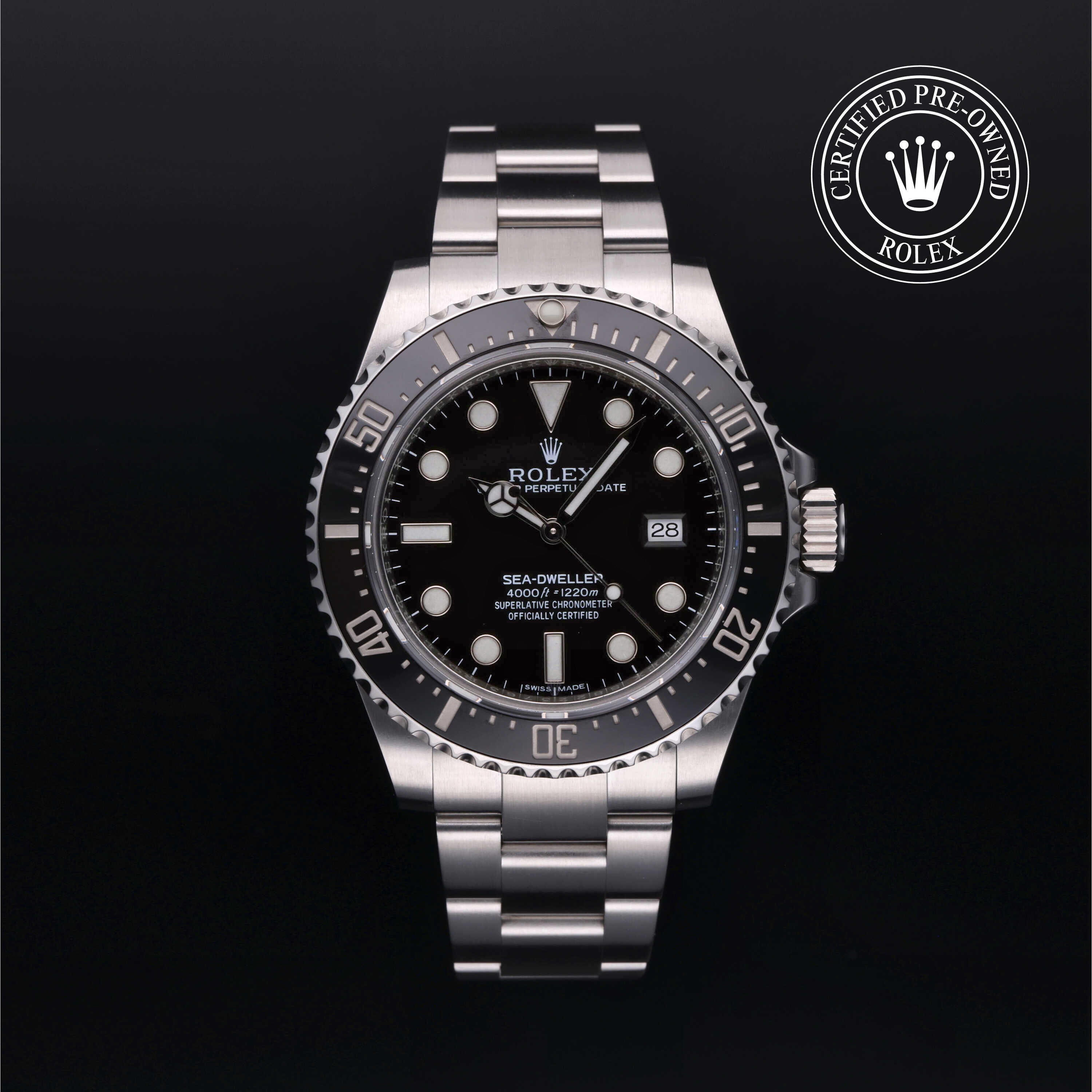Rolex Certified Pre-owned Sea-Dweller M116600-0003 front on black background