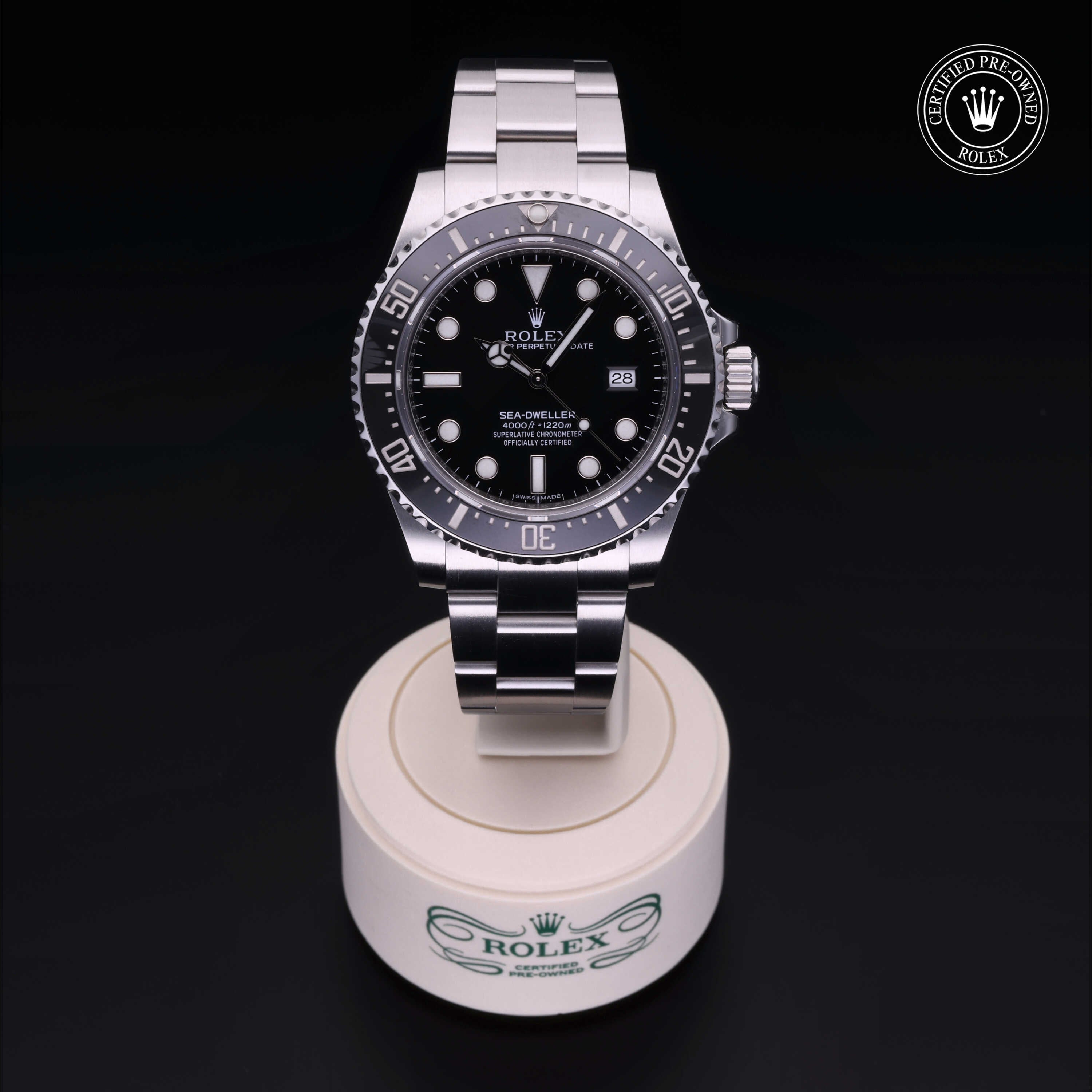 Rolex Certified Pre-owned Sea-Dweller M116600-0003 front on black background