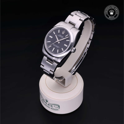 Rolex Certified Pre-owned Oyster Perpetual M124200-0002 front on black background