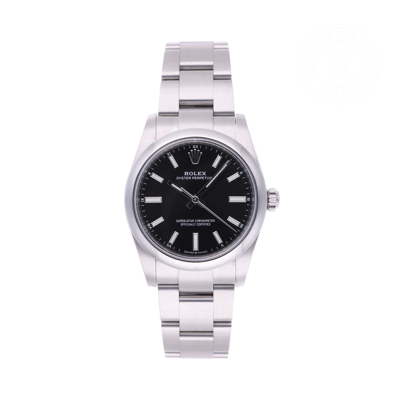 Rolex Certified Pre-owned Oyster Perpetual M124200-0002 front on white background