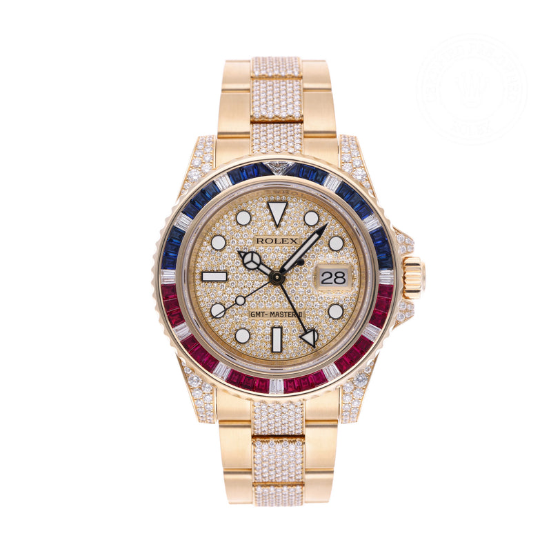 Rolex Certified Pre-owned GMT II M116758SARU-0003 front on white background