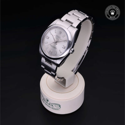 Rolex Certified Pre-owned Air-King M114200-0004 front on black background