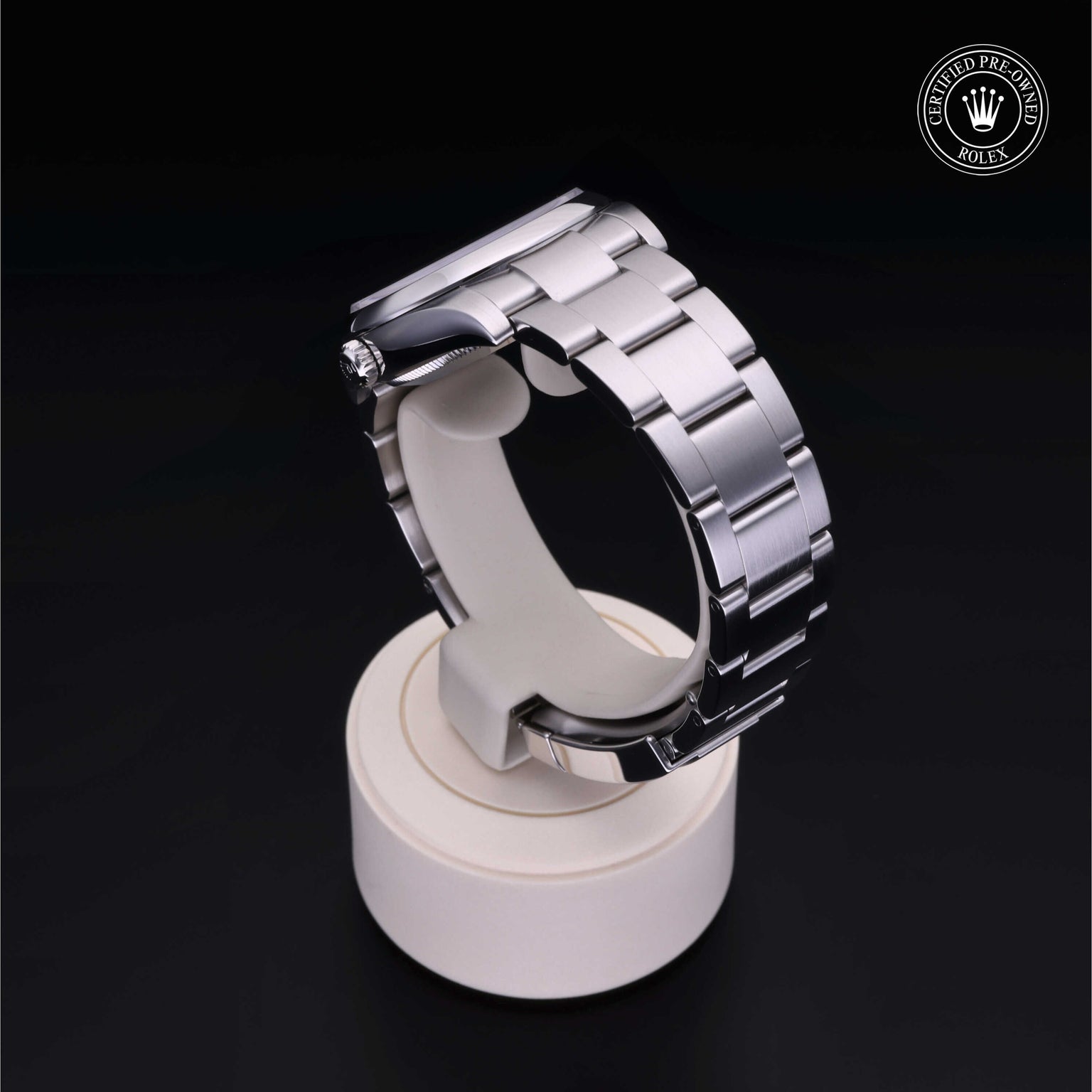 Rolex Certified Pre-owned Air-King M114200-0004 front on black background
