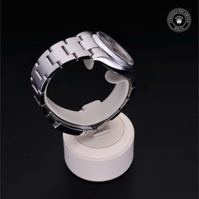 Rolex Certified Pre-owned Air-King M114200-0004 front on black background