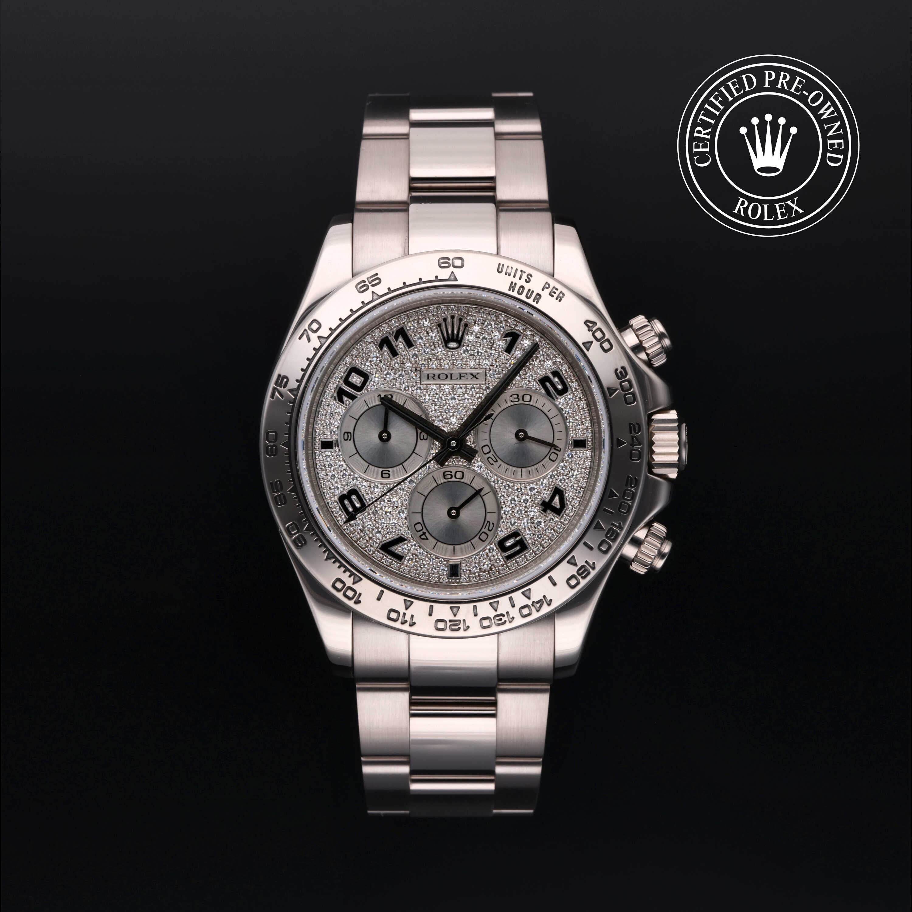 Rolex Certified Pre-owned Daytona M116509-0025 front on black background