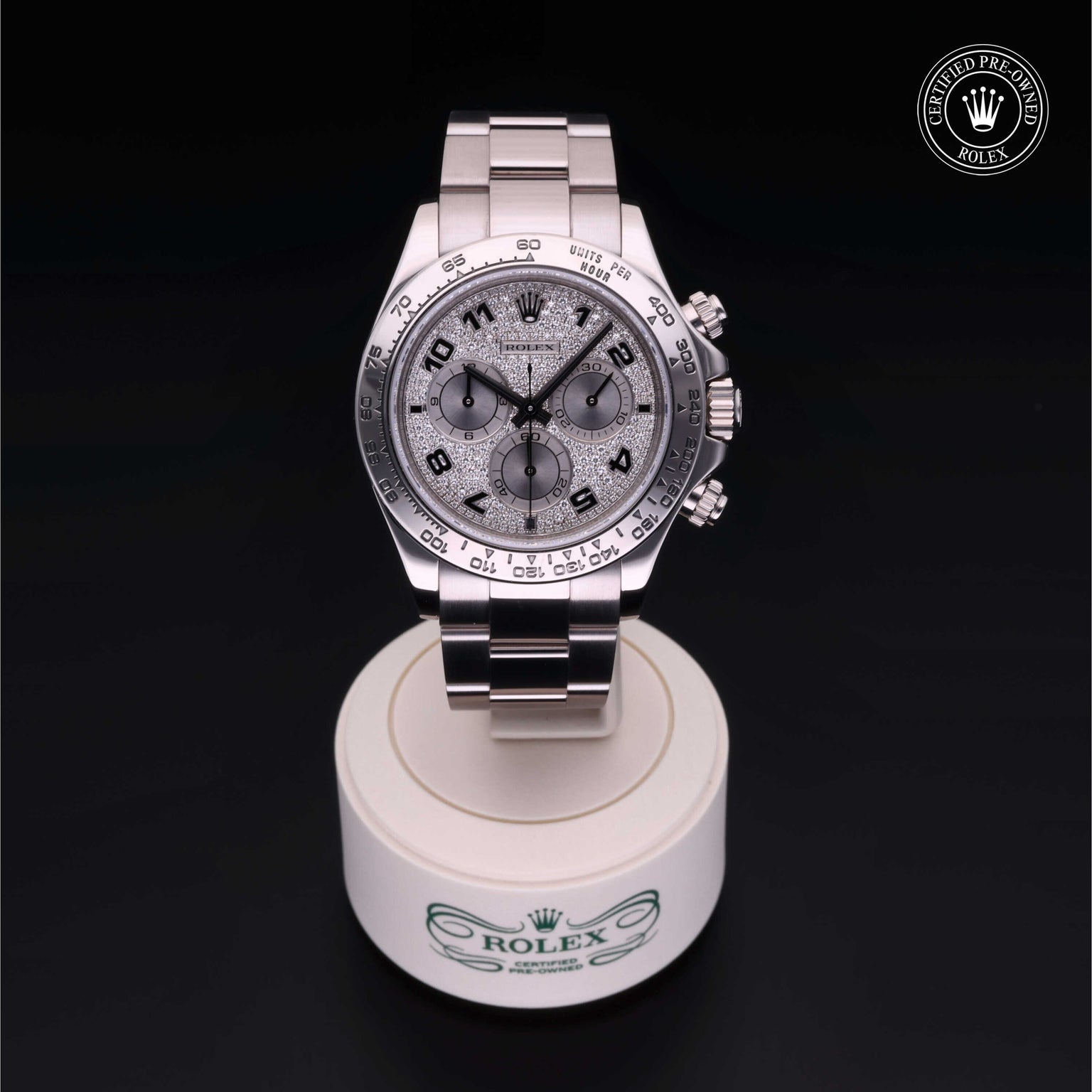 Rolex Certified Pre-owned Daytona M116509-0025 front on black background