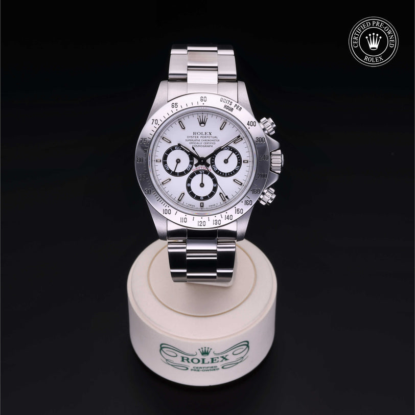 Rolex Certified Pre-owned Daytona M16520-0001 front on black background