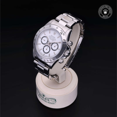 Rolex Certified Pre-owned Daytona M16520-0001 front on black background
