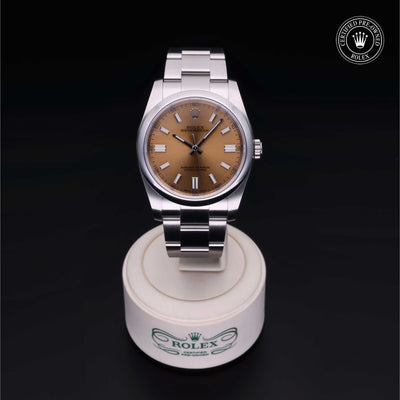 Rolex Certified Pre-owned Oyster Perpetual M116000-0011 front on black background