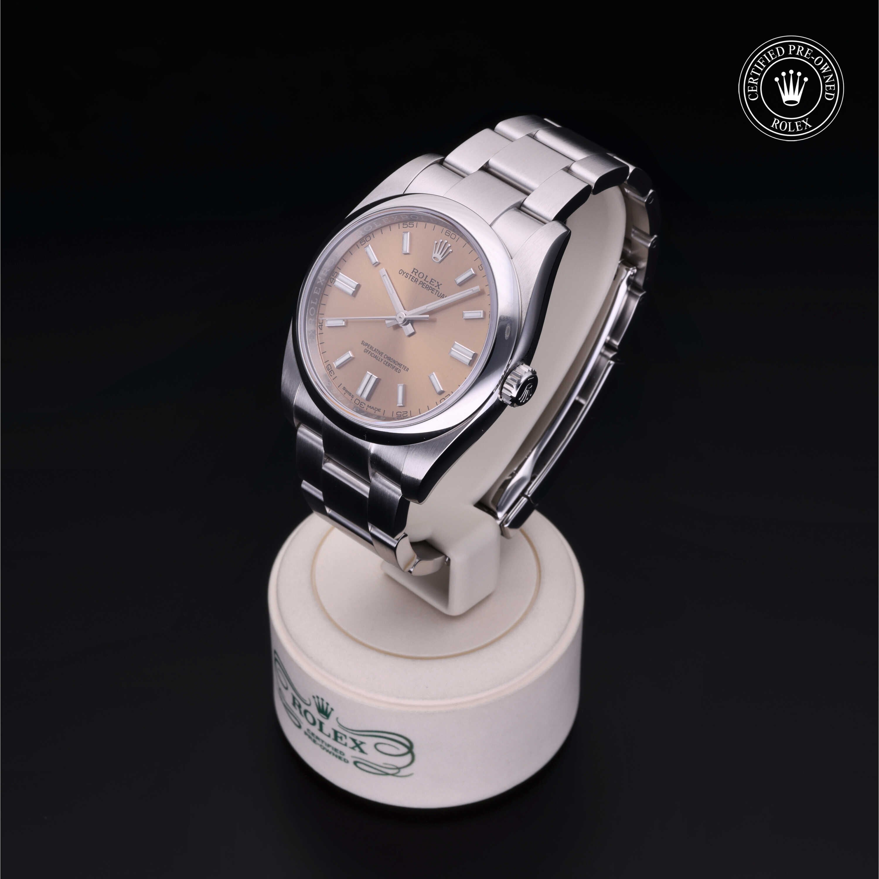 Rolex Certified Pre-owned Oyster Perpetual M116000-0011 front on black background