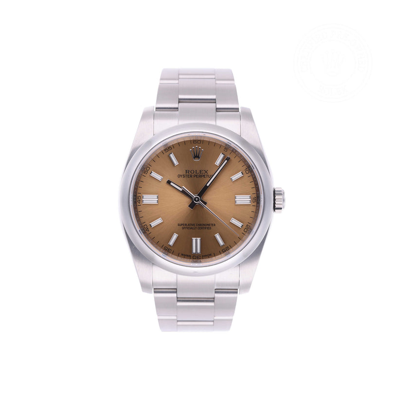 Rolex Certified Pre-owned Oyster Perpetual M116000-0011 front on white background