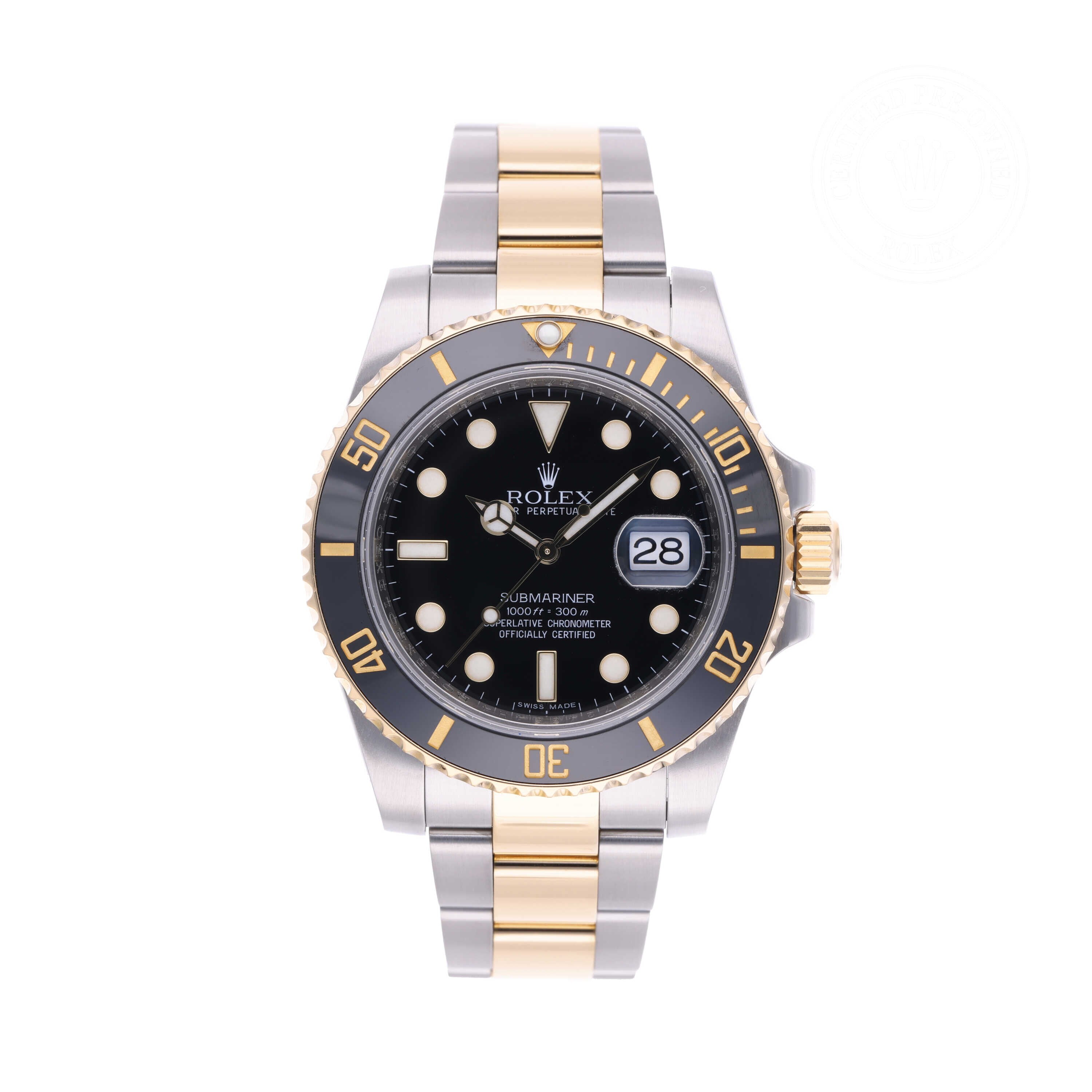 Rolex Certified Pre-owned Submariner Date M116613LN-0001 front on white background