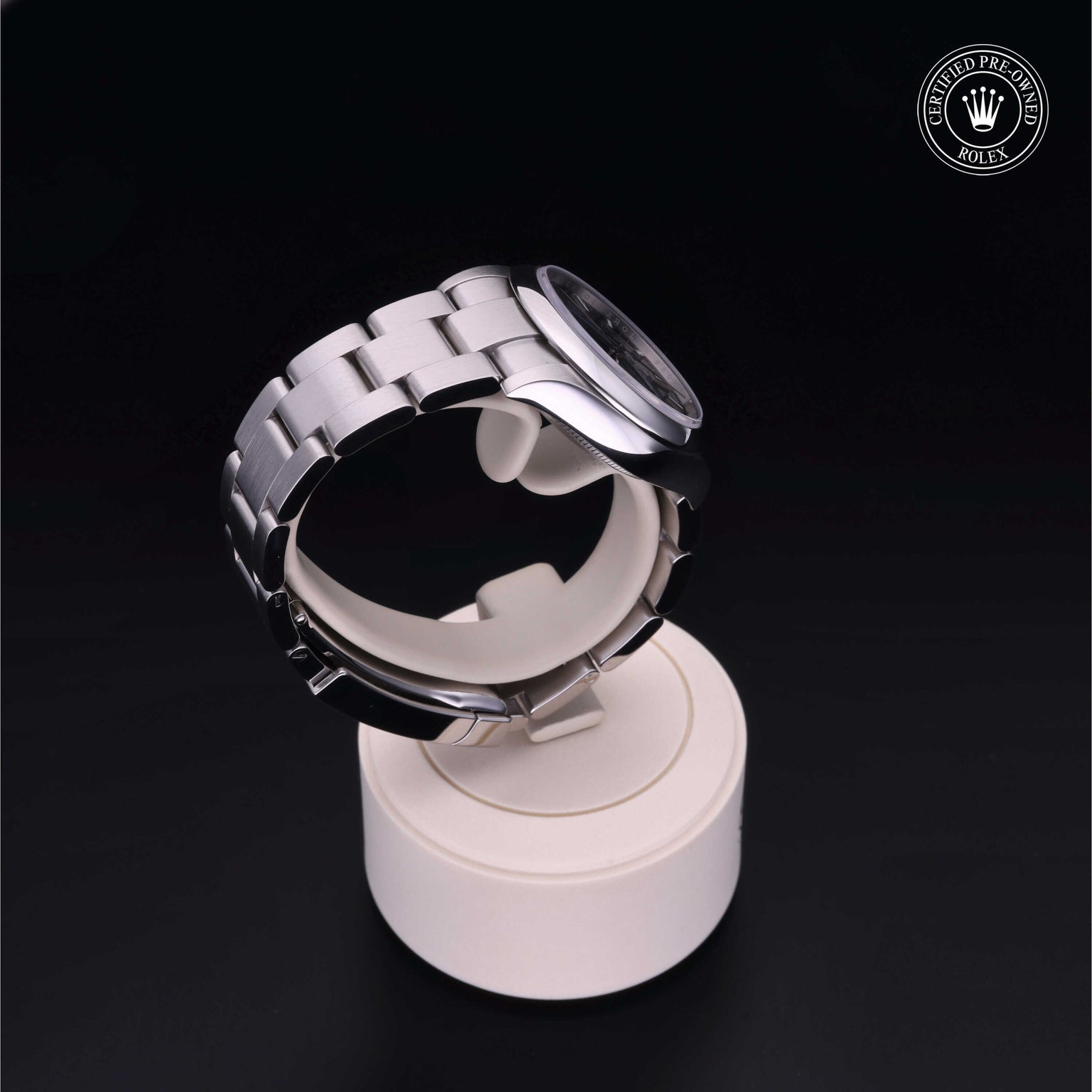 Rolex Certified Pre-owned Oyster Perpetual M277200-0003 front on black background