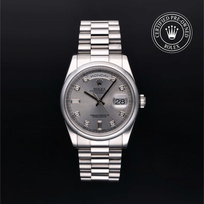 Rolex Certified Pre-owned Day-date M118206-0013 front on black background