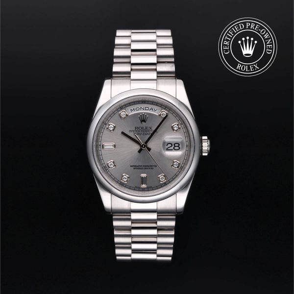 Rolex Certified Pre-owned Day-date M118206-0013 front on black background