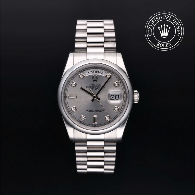 Rolex Certified Pre-owned Day-date M118206-0013 front on black background