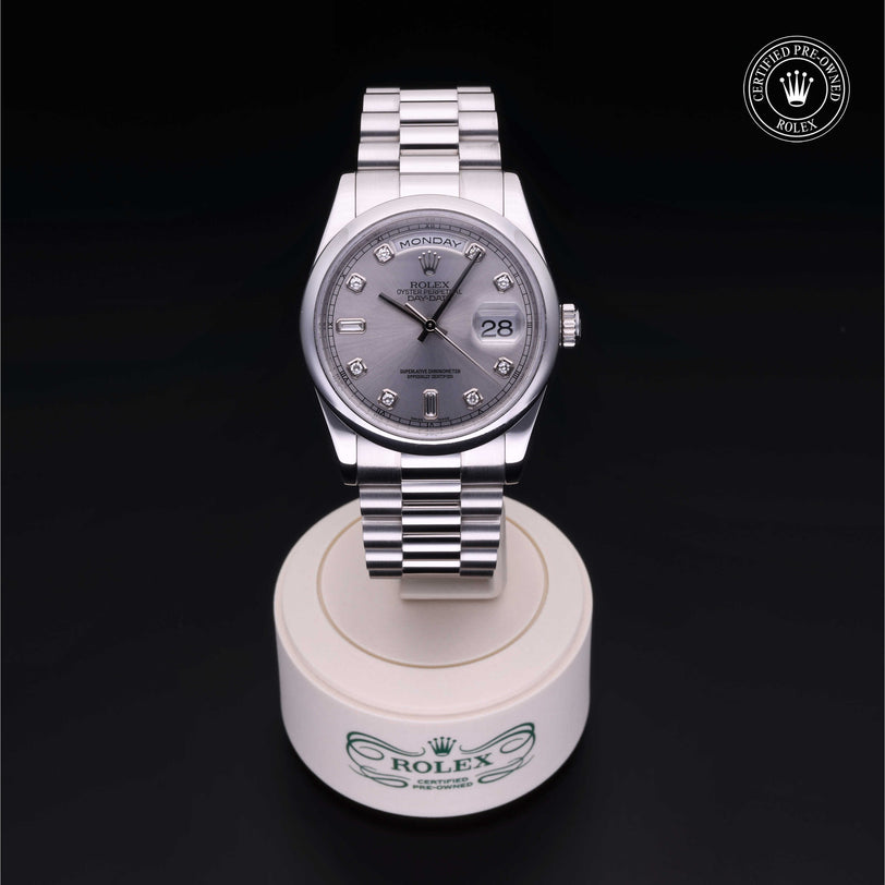 Rolex Certified Pre-owned Day-date M118206-0013 front on black background