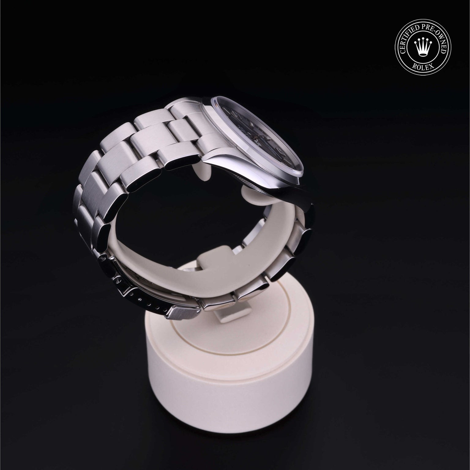Rolex Certified Pre-owned Explorer M14270-0001 front on black background